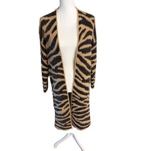 Band of Gypsies Zebra Print Longline Cardigan Brown Black Duster Sweater Womens